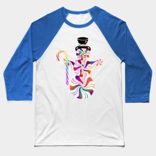 Rainbow Peppermint Snowman with Candy Cane Baseball T-Shirt